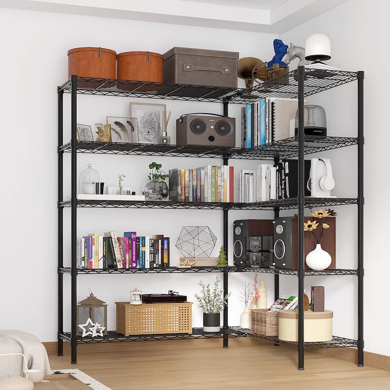 5-Tier Matte Black Iron Adjustable Shelf Storage Rack with Stable Leveling Feet for Home Kitchen or Office - 177 × 40 × 180 cm