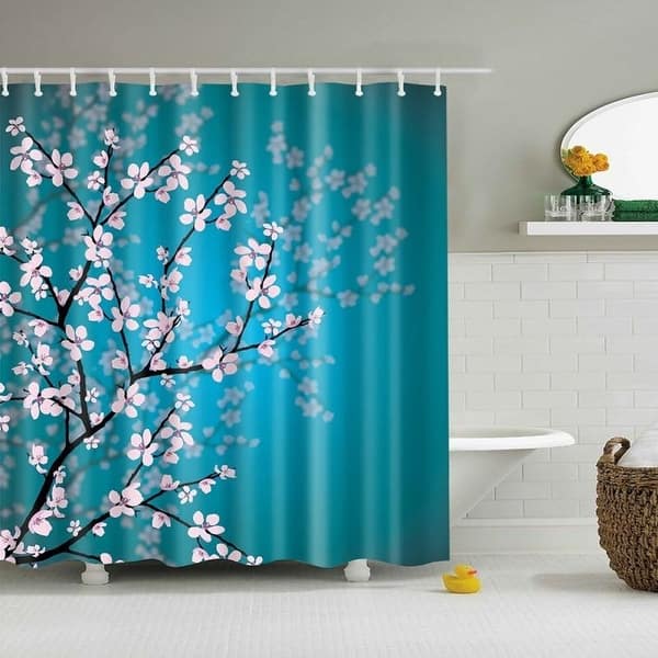 Shop Bathroom Shower Curtains Pink Blossoms Decor Leaves And