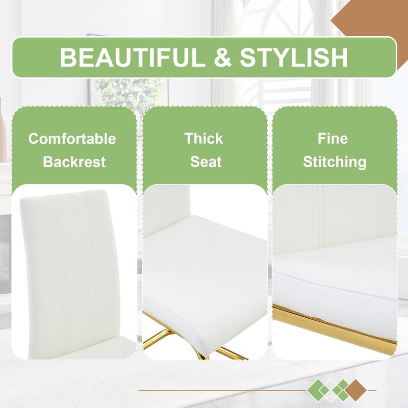 2-Pack White PU Upholstered Dining Chairs