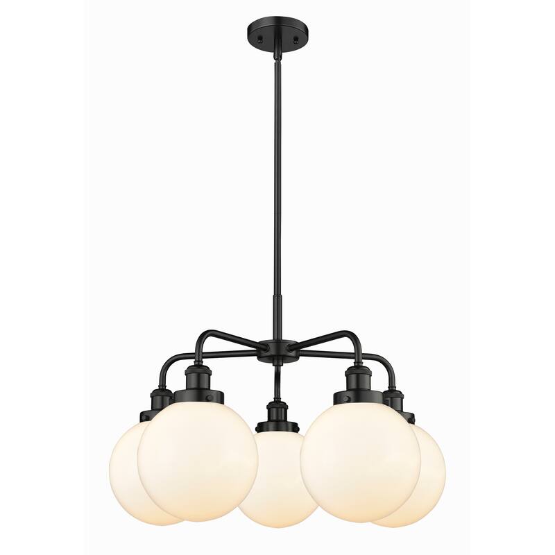 Innovations Lighting Beacon - 5 Light 26" Stem Hung Chandelier - Matte White/Matte Black