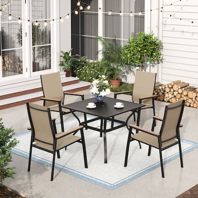 MAISON ARTS 5 Pieces Patio Dining Set, 4 x Aluminium Stackable Dining Chairs and 1 x Metal Table - Black