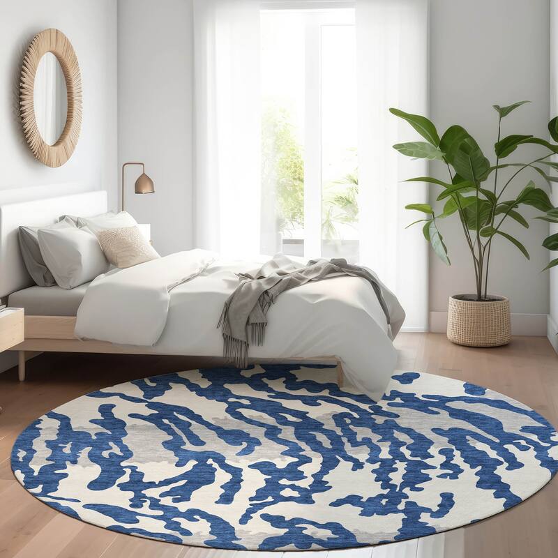 Premium Washable Super Soft Modern Tiger Mayfield Rug - Navy - 8' x 8'