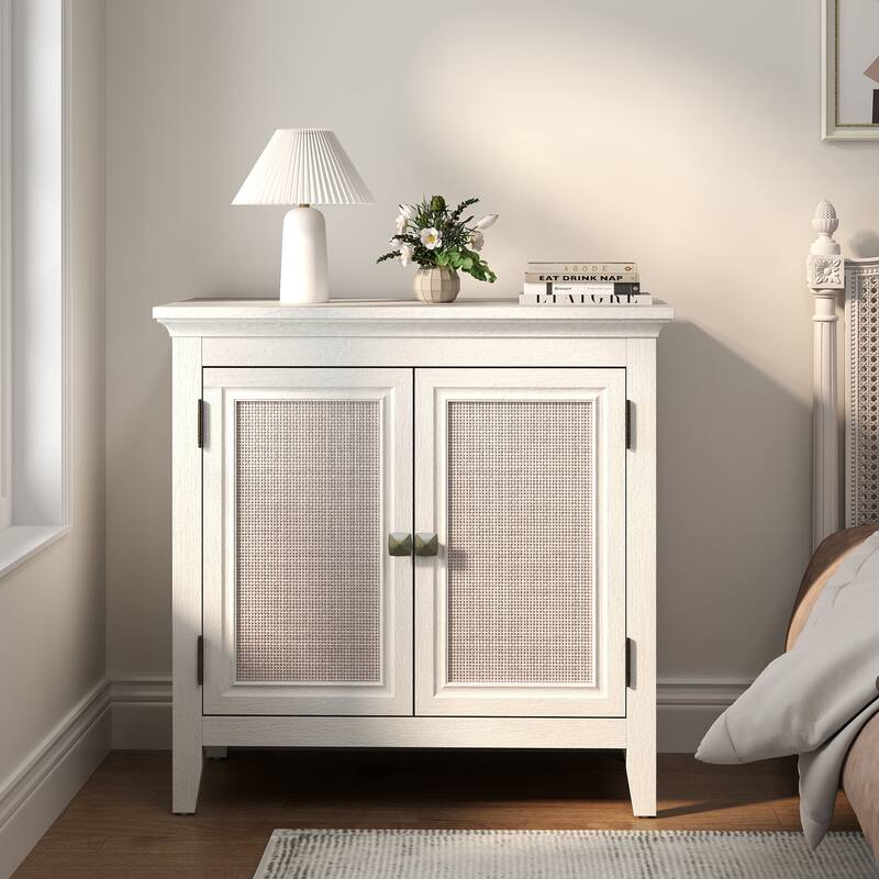 2 Door Rattan Storage Cabinet - White