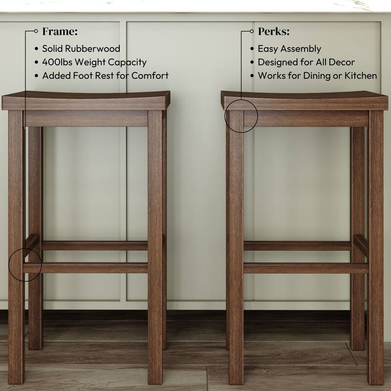 Now Furniture Solid Wood Backless Saddle Seat Bar Height Stool
