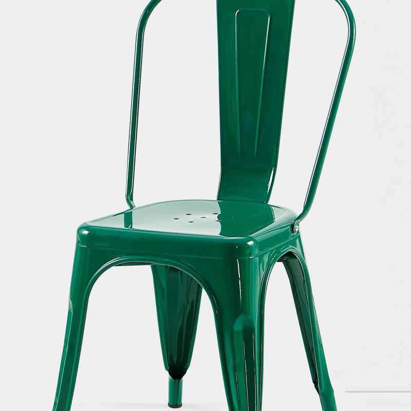 4-Piece Stackable Industrial Dining Chair Set - High Gloss Green, 18 Inch Seat Height