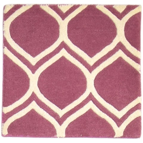 One of a Kind Hand-Tufted Modern & Contemporary (2'0"x2'0") 2' x 3' Trellis Wool Rug - 2'0"x2'0"