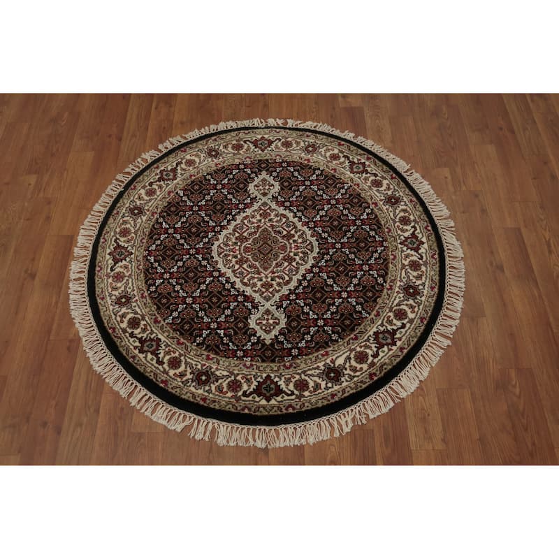 Hand Knotted Oriental 100% Wool Carpet Traditional Floral Black Agra Area Rug - 3' 5'' X 3' 5''