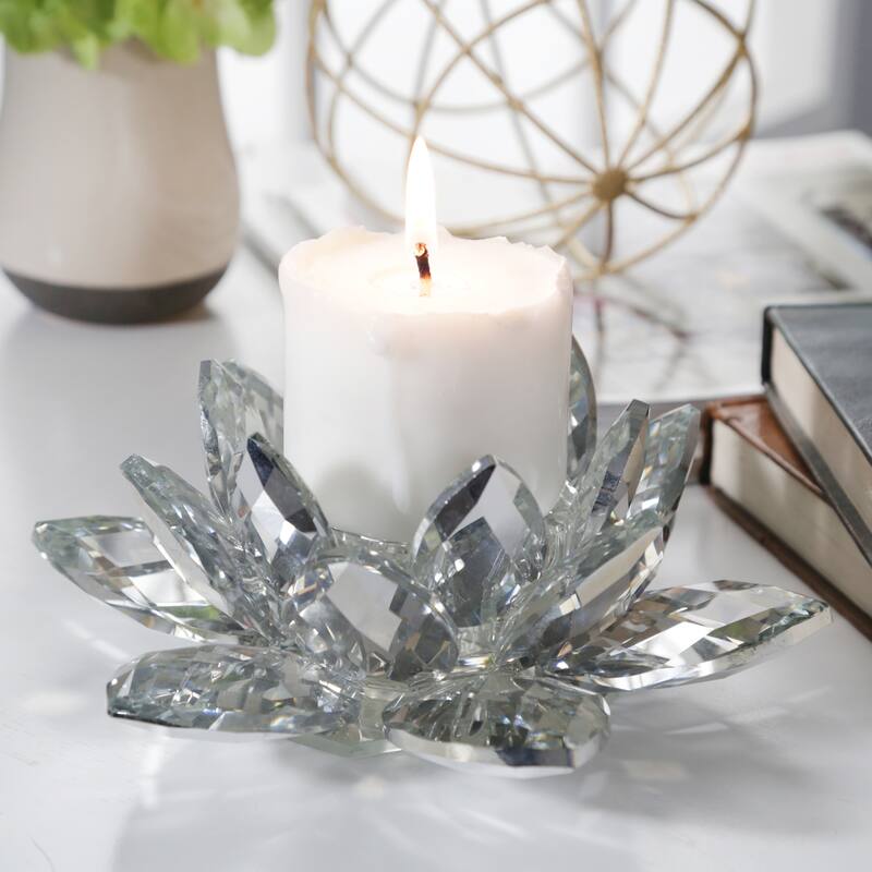 Iridescent Glass Crystal Lotus Votive Candle Holder
