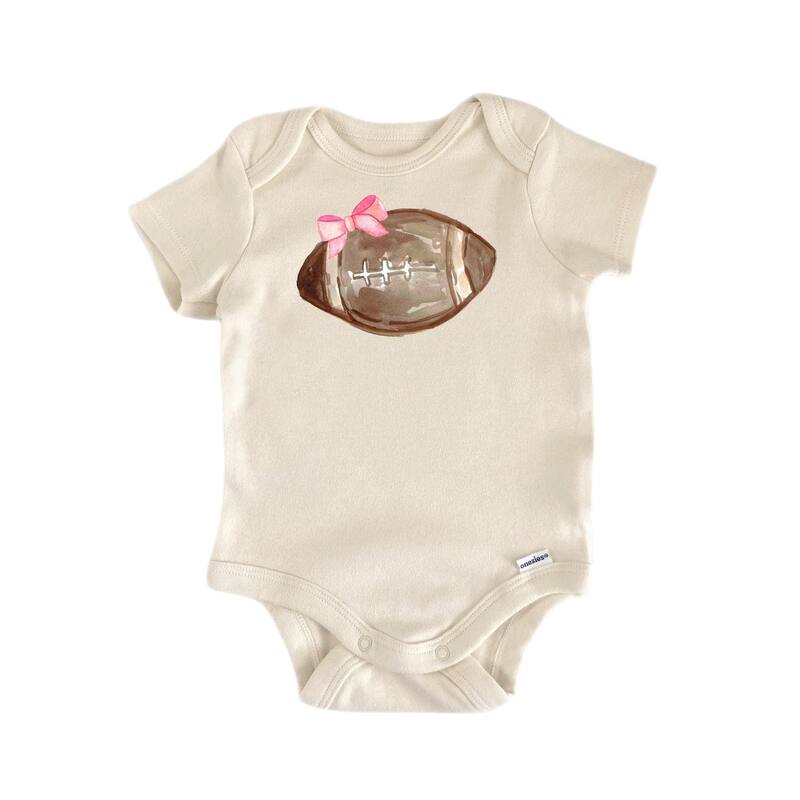 Pink Bowtie Football - Baby Boy Girl Clothes Infant Bodysuit Funny Cute Newborn - Natural - 0-3M