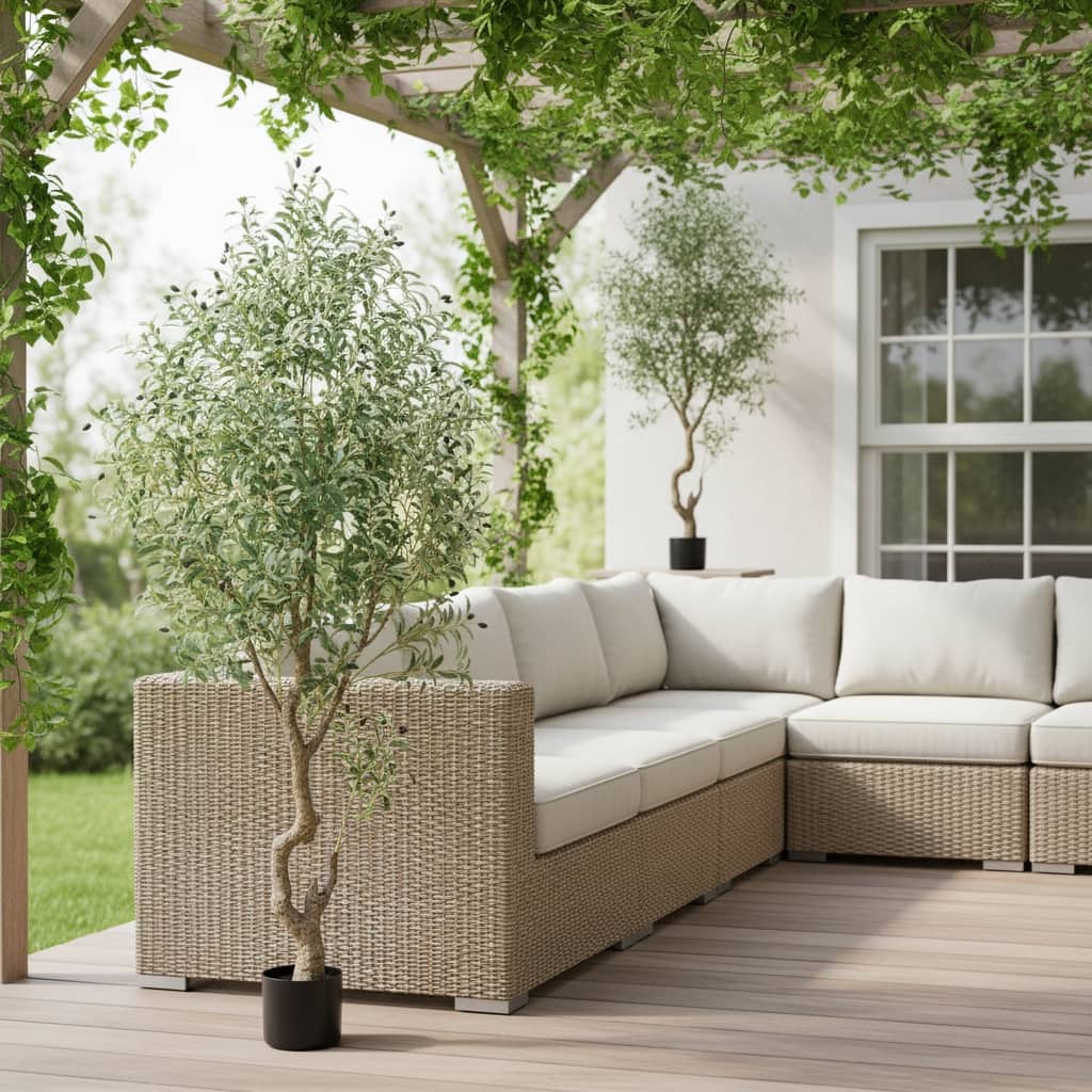 HomeRoots 87" Green Artificial Olive Tree in a Black Pot - 8.27 in. x 86.61 in. x 8.27 in.