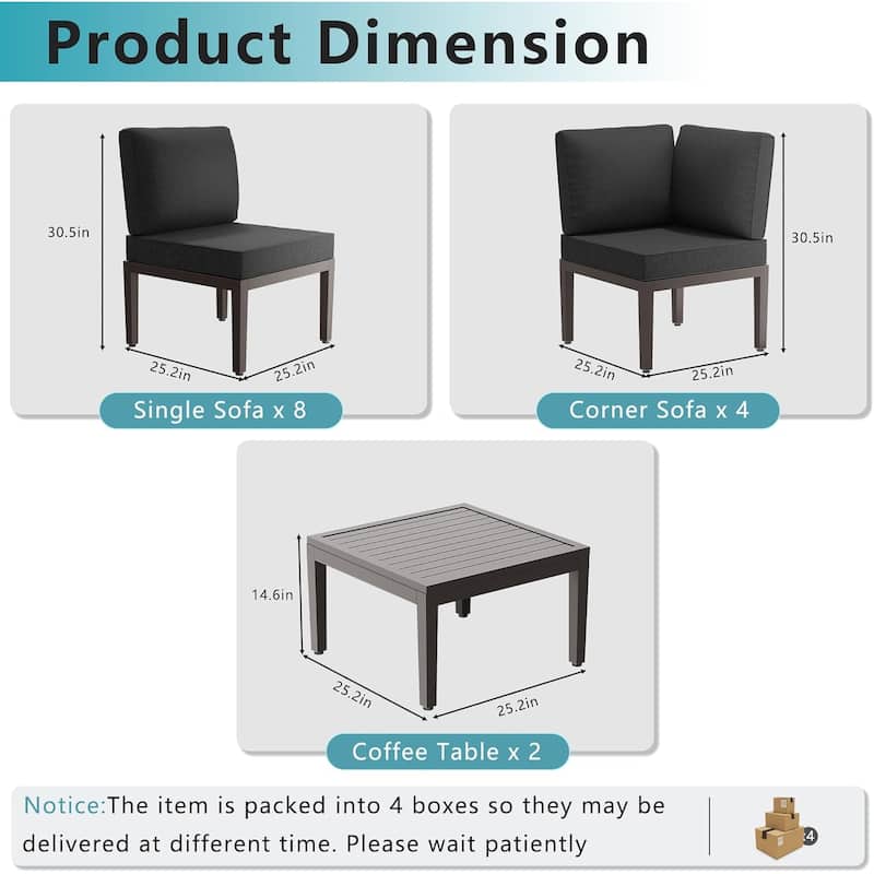 Kullavik 7 Piece Outdoor Furniture Set, Modern Metal Sectional Sofa with Thick Cushions and Coffee Table