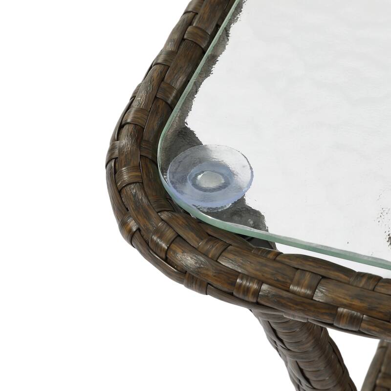 Wicker Rattan Side Table With Built-in Glass - 19.68'' H X 19.68'' D X 19.68'' W
