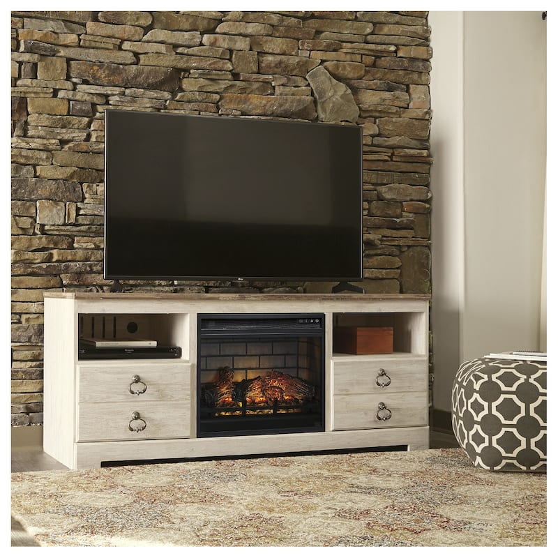 Signature Design by Ashley Willowton Whitewash 64" TV Stand for TVs up to 73" with Electric Fireplace