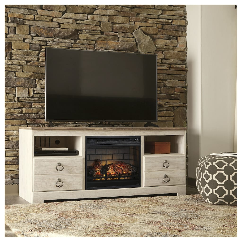 Signature Design by Ashley Willowton Whitewash 64" TV Stand for TVs up to 73" with Electric Fireplace