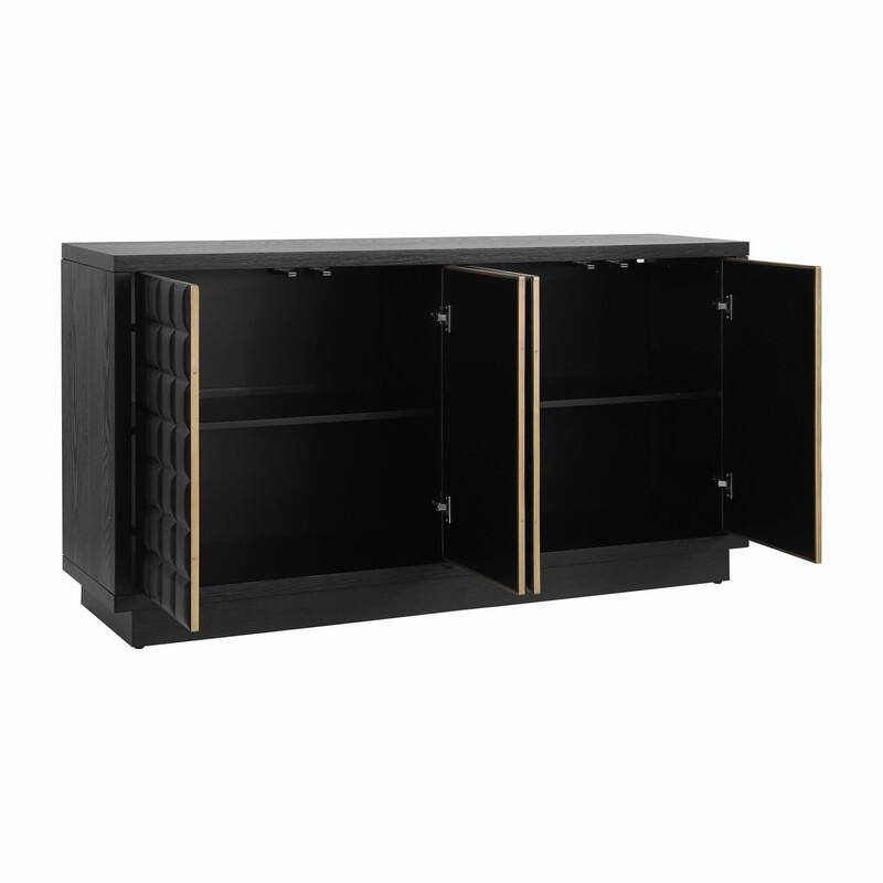 Modern 4-Door Storage Cabinet with Geometric Design and Adjustable Shelves for Home Organization