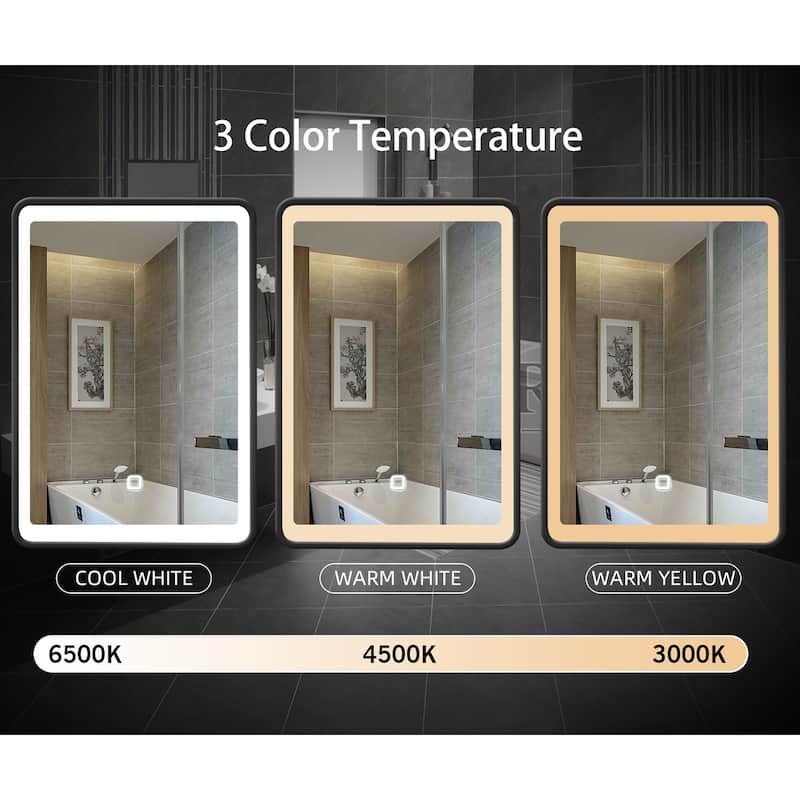LED Black framed Wall mount Medicine Cabinet with Mirror - 24x30 inch