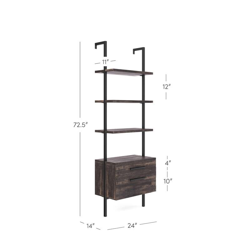 Nathan James Theo Open Shelf Industrial Bookcase with Drawers or Cabinets