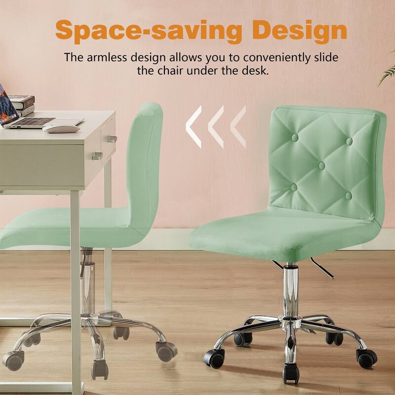 Javlergo Armless Office Desk Chair PU Leather Mid-Back Adjustable Height 360° Rolling Swivel for Home Office Work