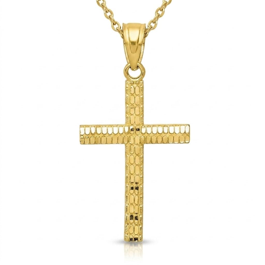Curata 10k Yellow Gold 18" Sparkle Cut Religious Faith Cross Pendant Necklace
