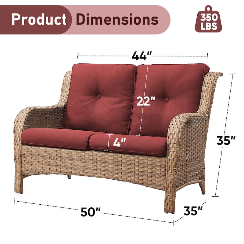Outdoor Loveseat Sofa 2-Seat PE Rattan Patio Love Seat