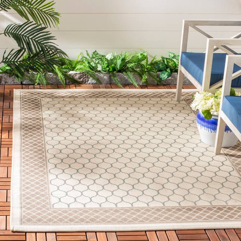 SAFAVIEH Courtyard Aishe Indoor/ Outdoor Waterproof Patio Backyard Rug - 4' x 5'7" - Beige/Dark Beig