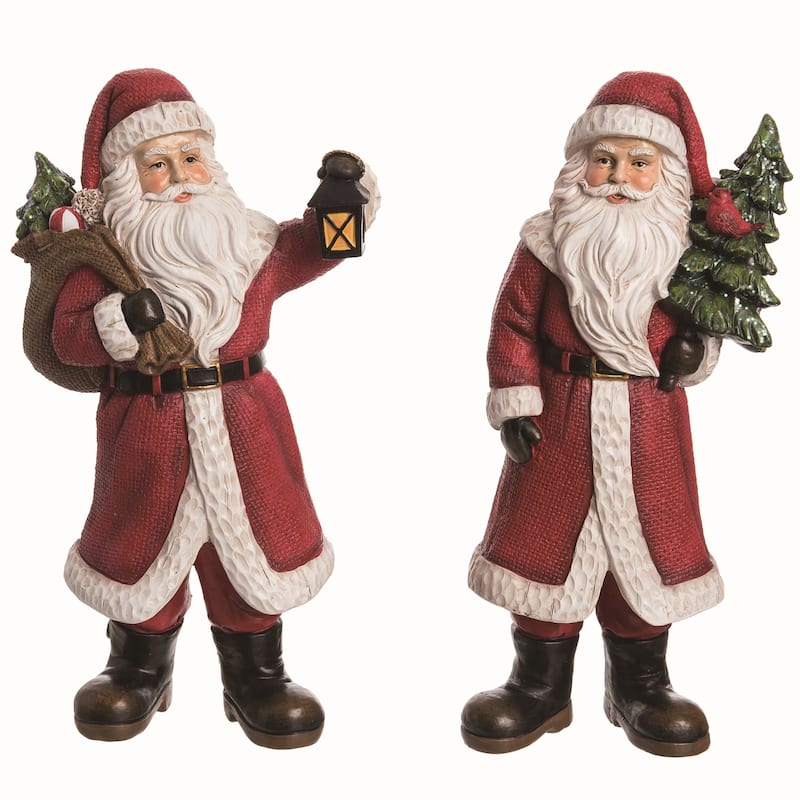 Transpac Large Resin Jolly Santa Figurine Set of 2 Christmas Home Decorations - Multicolor