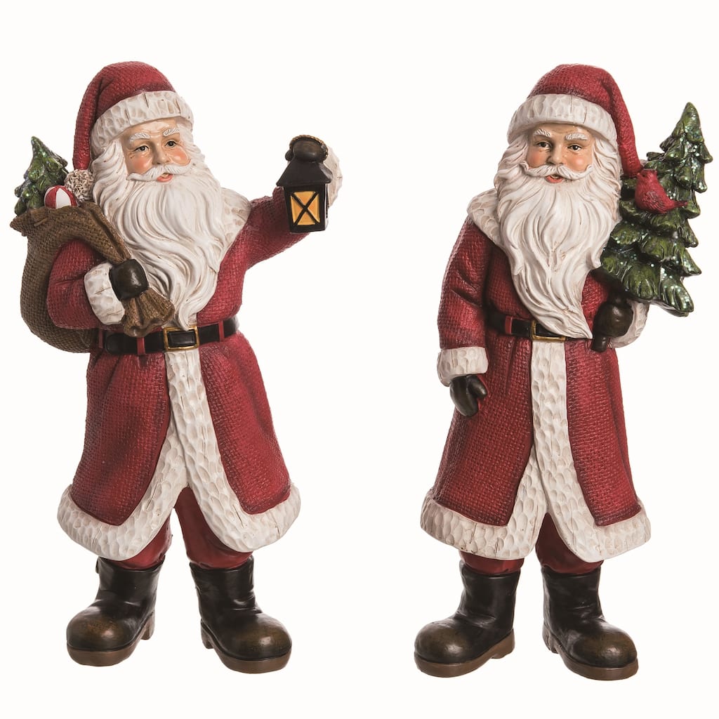 Transpac Large Resin Jolly Santa Figurine Set of 2 Christmas Home Decorations - Multicolor