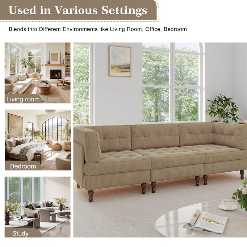 98"W Modular Upholstered Corduroy Sectional Sofa for Living Room