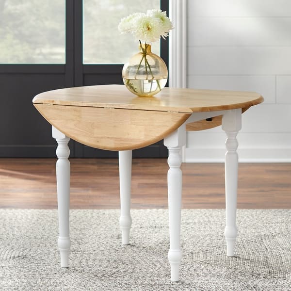 slide 2 of 9, Simple Living Two-tone 40-inch Rubberwood Round Drop-leaf Table