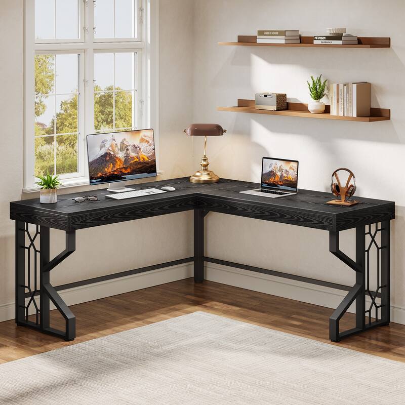 59 Inches Modern L-Shape Computer Desk for Home Office, Black