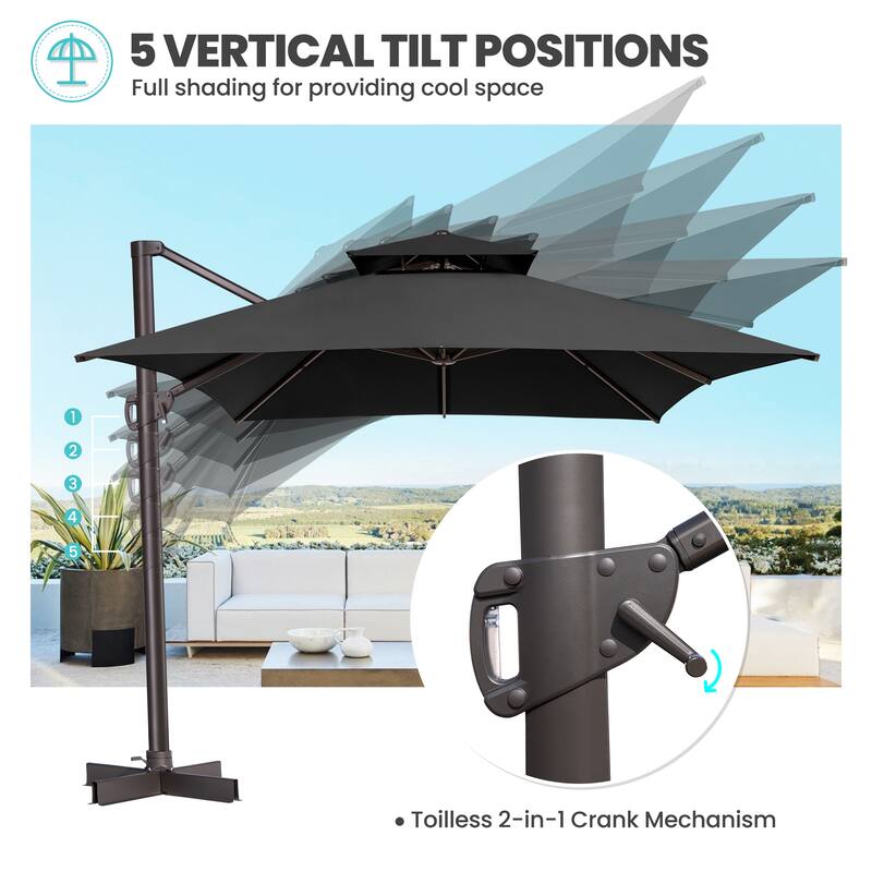 10 x 13 Feet Double Top Outdoor Patio Offset Cantilever Umbrella with NO Base