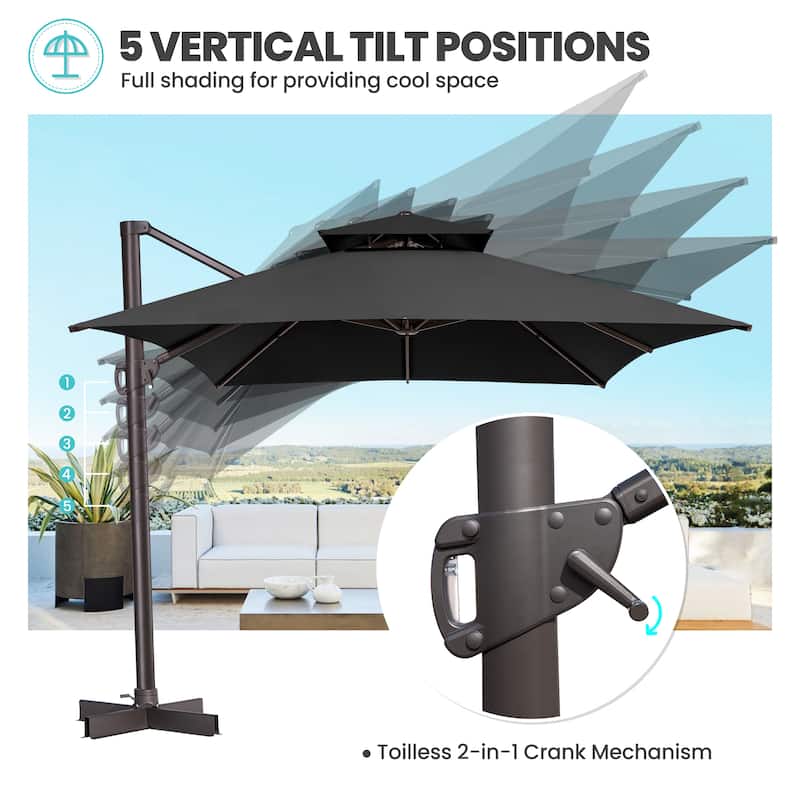 Crestlive Products 10 x 13ft Outdoor Patio Cantilever Umbrella with Base