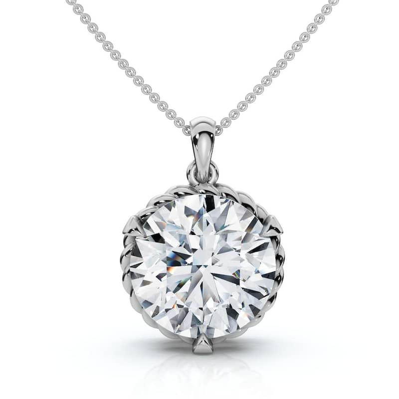 Bliss Diamond 1Ct Solitaire Braided Diamond Pendant Gold 18" Necklace Lab Grown EF/VS - White