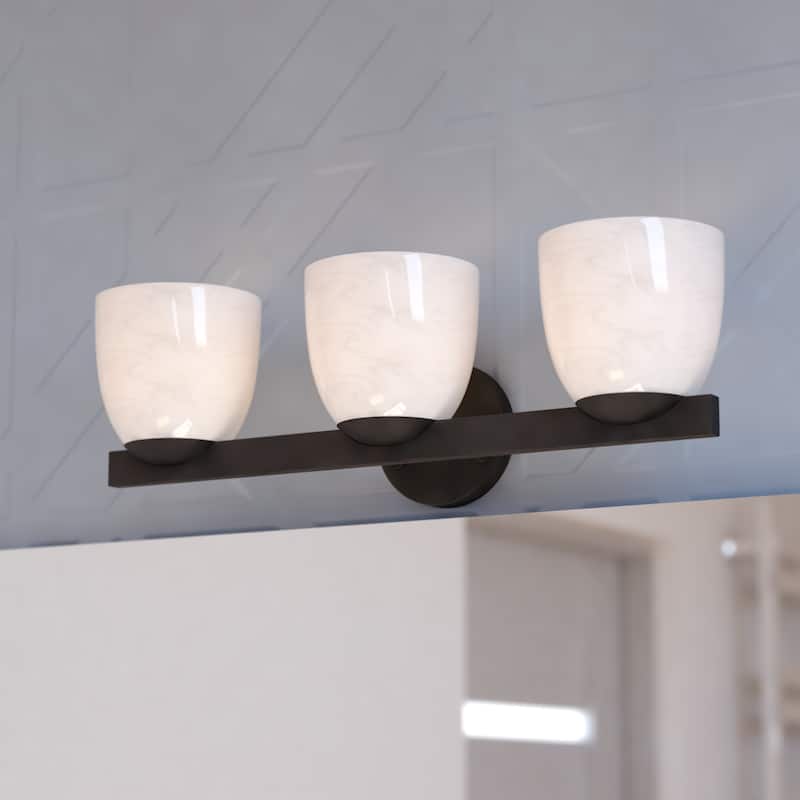 VAXCEL Bosworth Contemporary Bathroom Vanity Wall Light Fixture, White Alabaster Glass Shade, Dimmable, Reversible - Matte Black - 22-in W x 7.25-in H x 6.5-in D