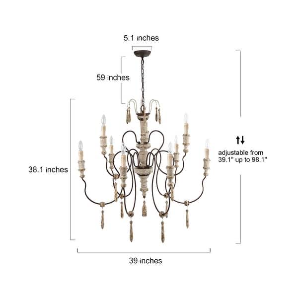 dimension image slide 3 of 4, The Gray Barn Farmhouse Wood Chandelier French Country Classic Lights for Dining Room