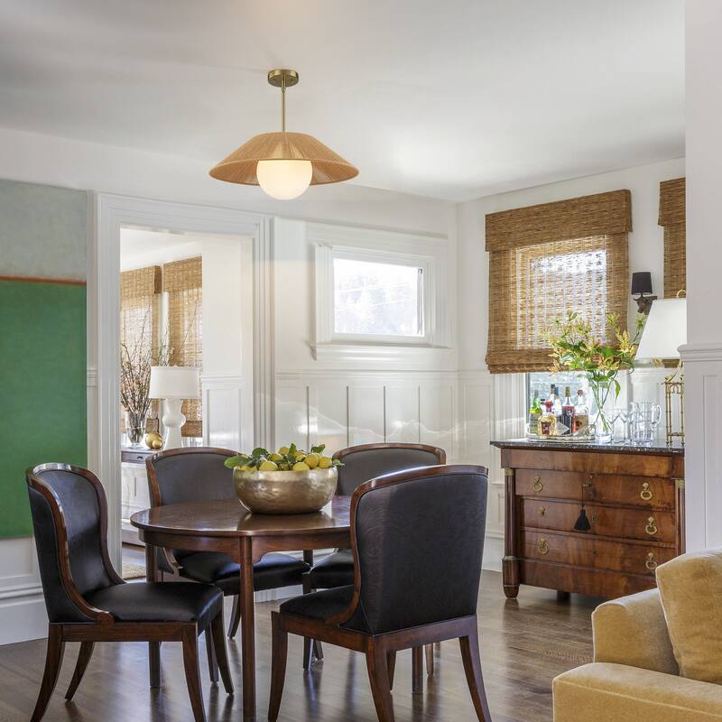 1-Light Farmhouse Globe Dome Pendant Light with Cotton Shade - Brass