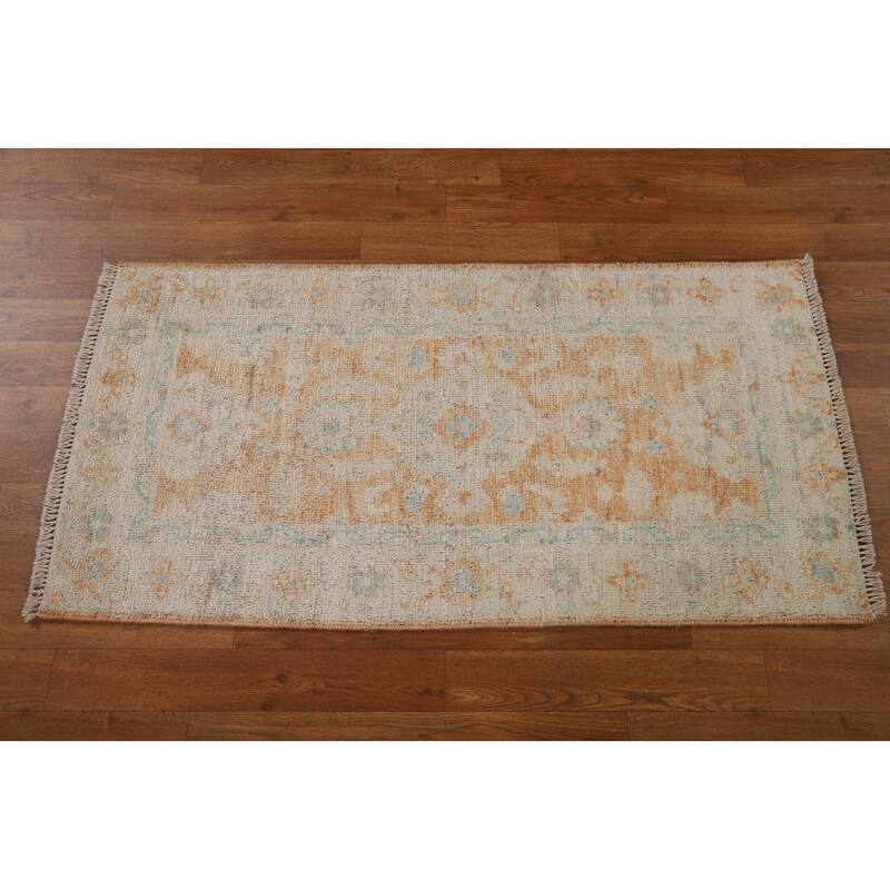 Muted Traditional Oushak Turkish Oriental Rug Hand-knotted Wool Carpet - 2'0" x 3'11"