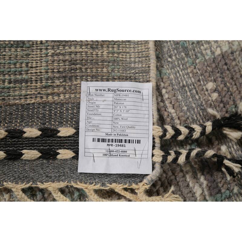 Moroccan Oriental Area Rug Handmade Grey Wool Carpet - 5'10"x 9'5"