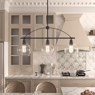 35In Modern Farmhouse 3-light Black Linear Chandelier Kitchen Island Pendant - 35 inches