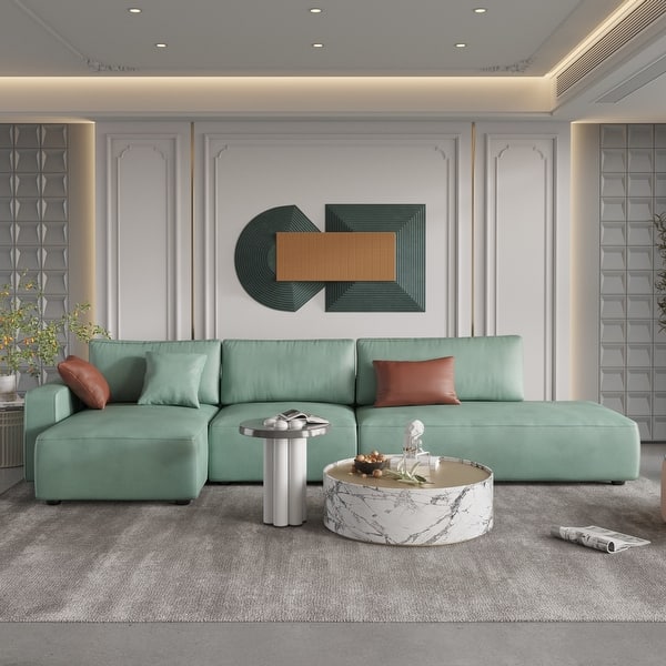 slide 2 of 12, 145'' Leath-Aire Sofa Modern Sectional Sofa for Living Room Green
