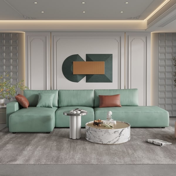 slide 2 of 12, 145'' Leath-Aire Sofa Modern Sectional Sofa for Living Room Green