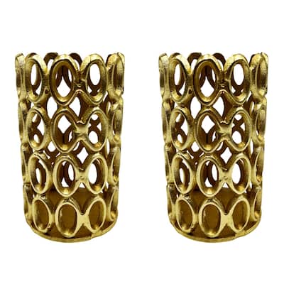 7 Inch Decorative Handmade Aluminum Modern Hollow-Craved Candle holder Set of 2 - 3.75 x 3.75 x 6.5 in