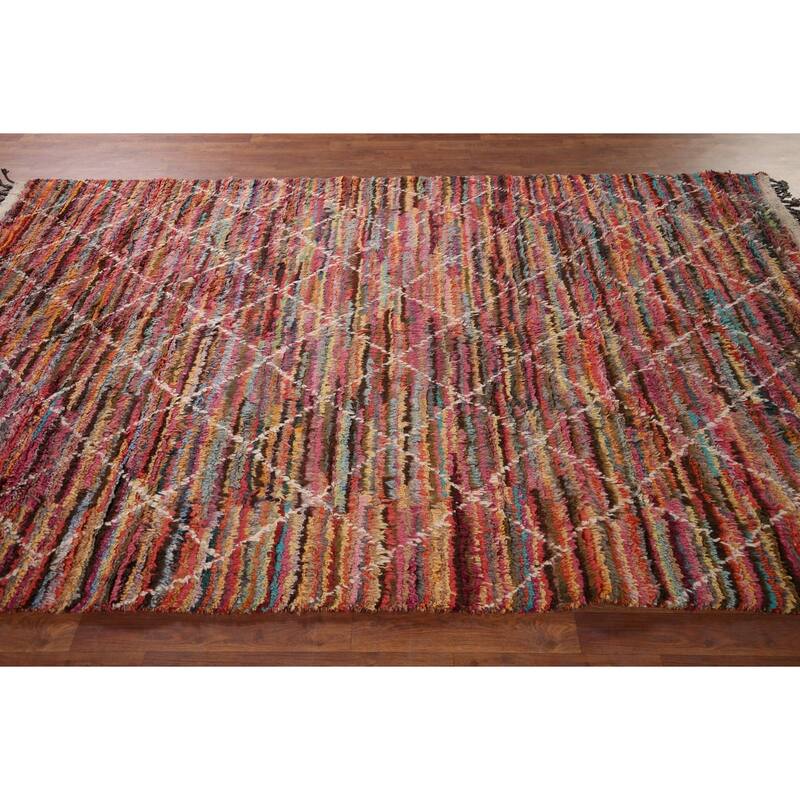 Stripe / Trellis Moroccan Area Rug Handmade Wool Carpet - 5'10" x 9'4"
