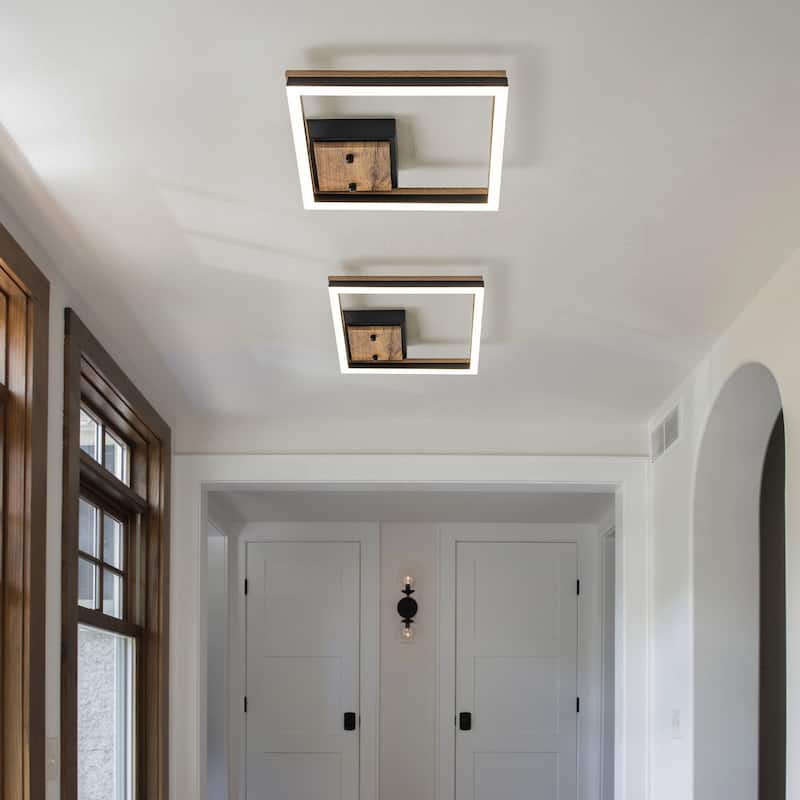 Modern Farmhouse 1-Light Wood LED Flush Mount Ceiling Light