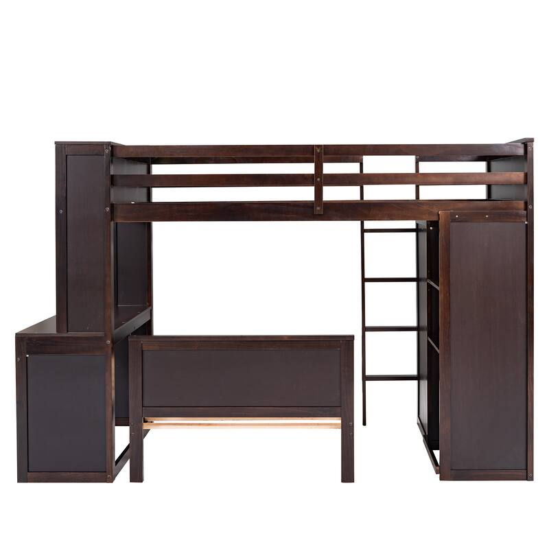 Loft Bed with a twin size Stand-alone bed, Shelves,Desk,and Wardrobe