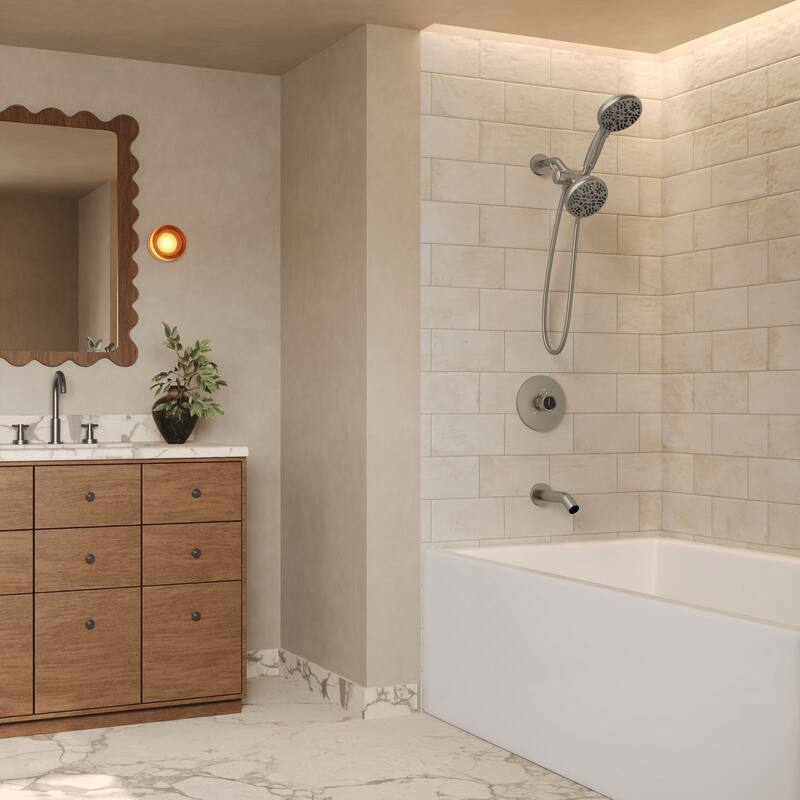 GRANDJOY 5-Spray Wall Mounted Shower Faucet System with Valve - Brushed Nickel