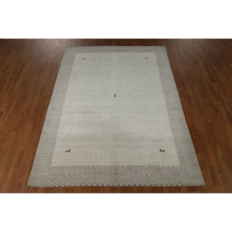 Hand Knotted Oriental 100% Wool Carpet Tribal Tribal Beige & Ivories Gabbeh Area Rug - 7' 9'' X 5' 6''