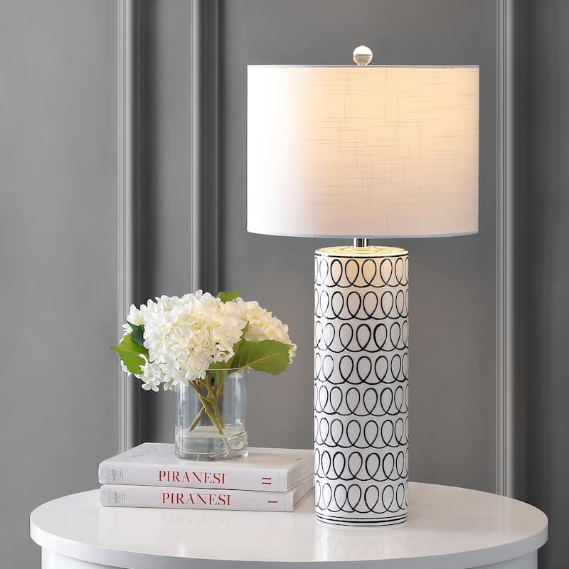 Sulka 28.75" Ceramic Modern Column LED Table Lamp, Blue/White by JONATHAN Y