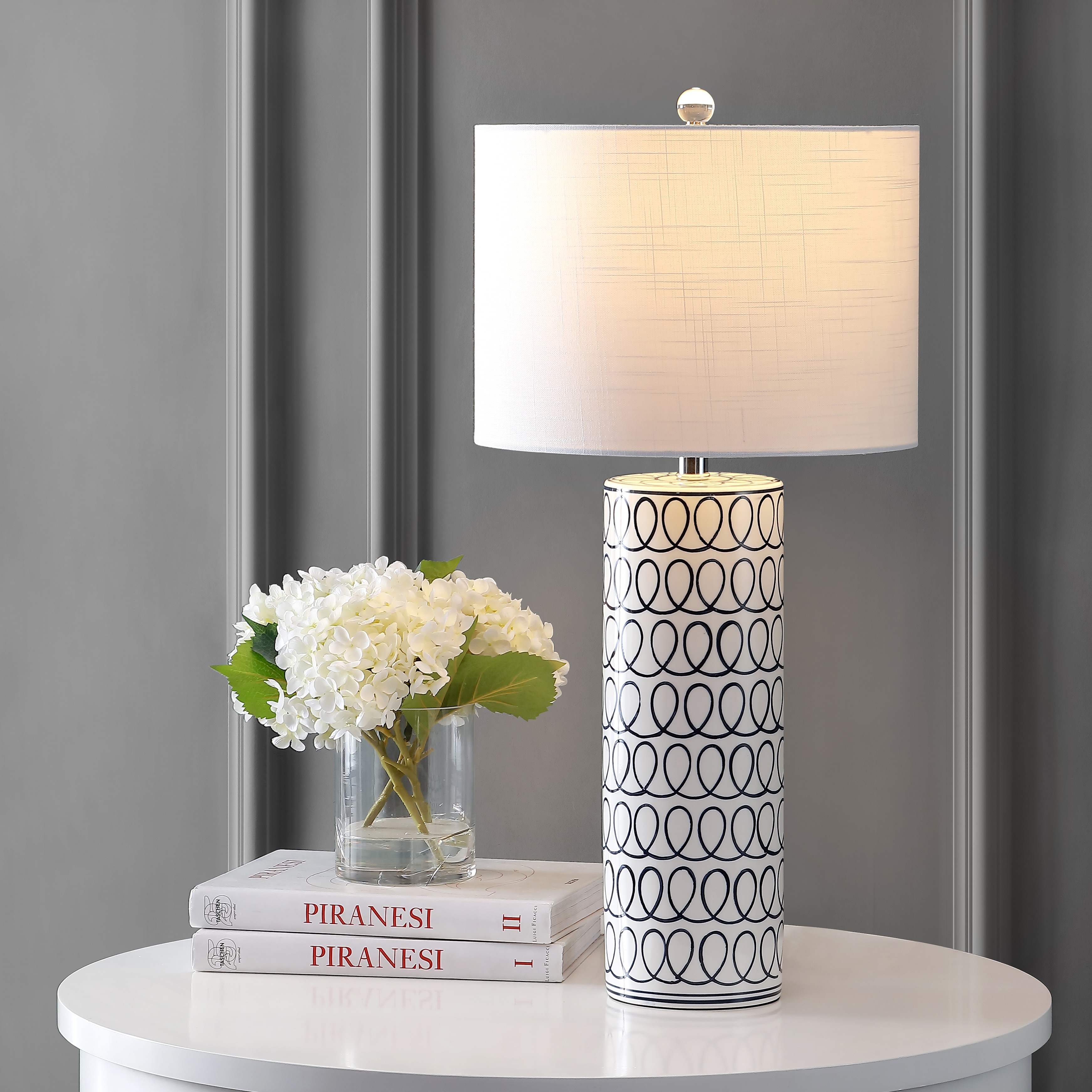 JONATHAN Y Sulka 28.75" Ceramic Modern Column LED Table Lamp, Blue/White