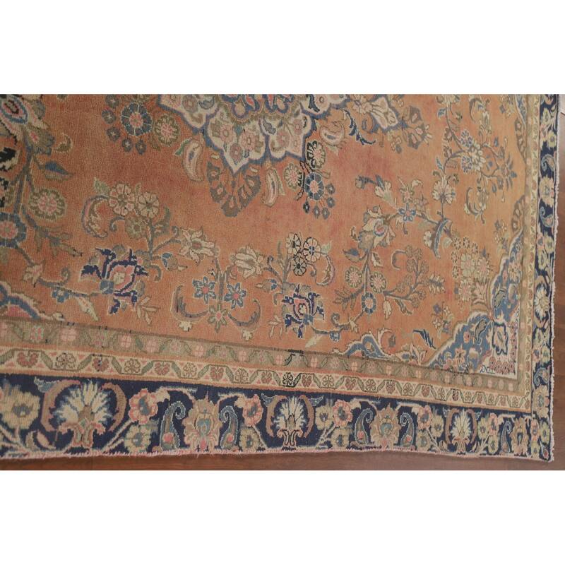 Hand Knotted Oriental 100% Wool Carpet Traditional Floral Oranges & Rust Mashad Area Rug - 9' 1'' X 5' 10''
